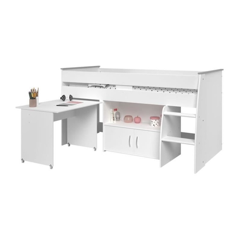 Lit combiné enfant PARISOT ZOLA - Blanc - 90x200 cm - Sommier inclus