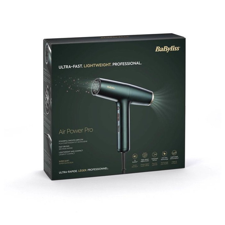 Seche-cheveux - Babyliss - D6555DE - Air Power Pro VERT - Moteur numérique - Systeme ionique - Ultra-silencieux Seche-cheveux - Babyliss - D6555DE - Air Power Pro VERT - Moteur numérique - Systeme ionique - Ultra-silencieux