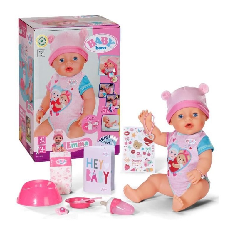 Poupon - BABY BORN - Emma - 10 fonctions - 10 accessoires - Sans piles