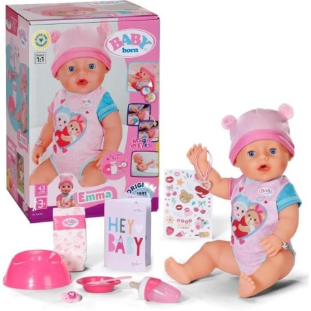 Poupon - BABY BORN - Emma - 10 fonctions - 10 accessoires - Sans piles