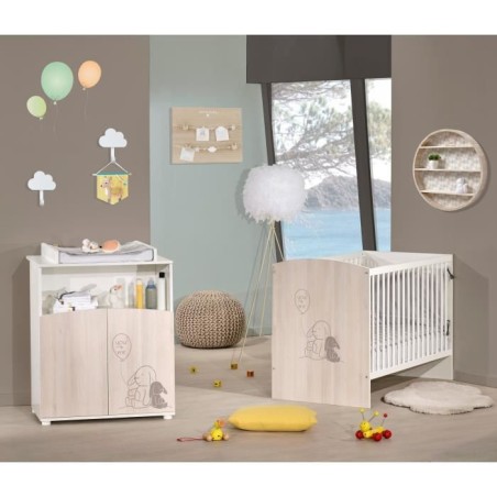 Commode - Babyprice - Lapinou - 2 portes - Une niche - Sérigraphie lapin