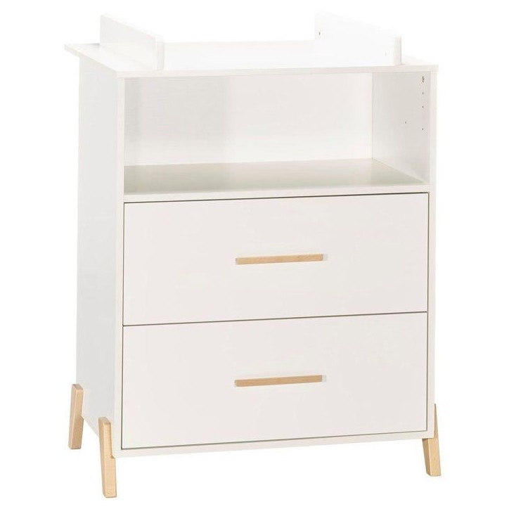 Commode a langer - Babyprice - Joy Naturel - 2 tiroirs - 1 niche - Blanc - Sur pieds en bois naturel Commode a langer - Babyprice - Joy Naturel - 2 tiroirs - 1 niche - Blanc - Sur pieds en bois naturel