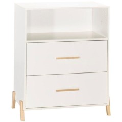 Commode a langer - Babyprice - Joy Naturel - 2 tiroirs - 1 niche - Blanc - Sur pieds en bois naturel