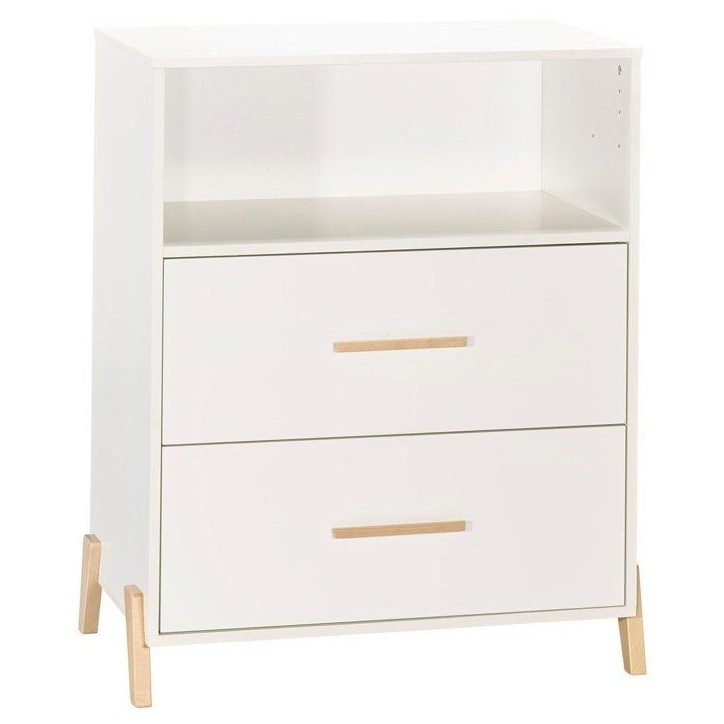 Commode a langer - Babyprice - Joy Naturel - 2 tiroirs - 1 niche - Blanc - Sur pieds en bois naturel Commode a langer - Babyprice - Joy Naturel - 2 tiroirs - 1 niche - Blanc - Sur pieds en bois naturel