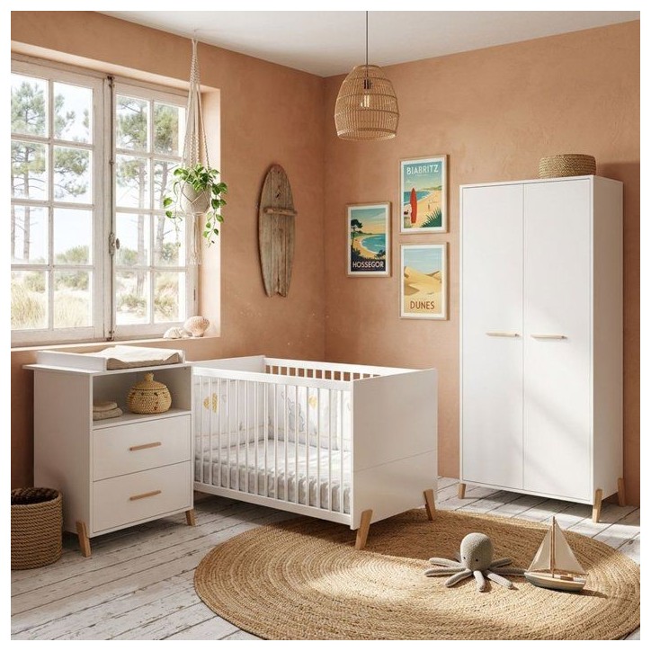 Commode a langer - Babyprice - Joy Naturel - 2 tiroirs - 1 niche - Blanc - Sur pieds en bois naturel Commode a langer - Babyprice - Joy Naturel - 2 tiroirs - 1 niche - Blanc - Sur pieds en bois naturel