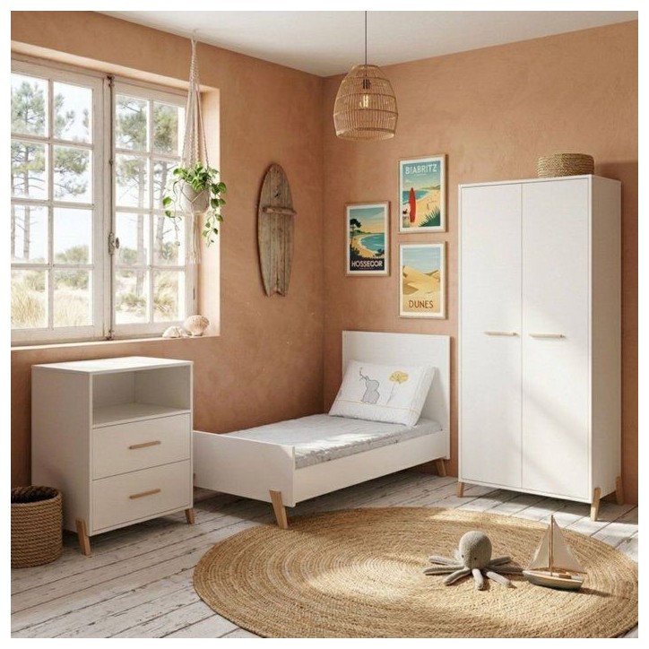 Commode a langer - Babyprice - Joy Naturel - 2 tiroirs - 1 niche - Blanc - Sur pieds en bois naturel Commode a langer - Babyprice - Joy Naturel - 2 tiroirs - 1 niche - Blanc - Sur pieds en bois naturel