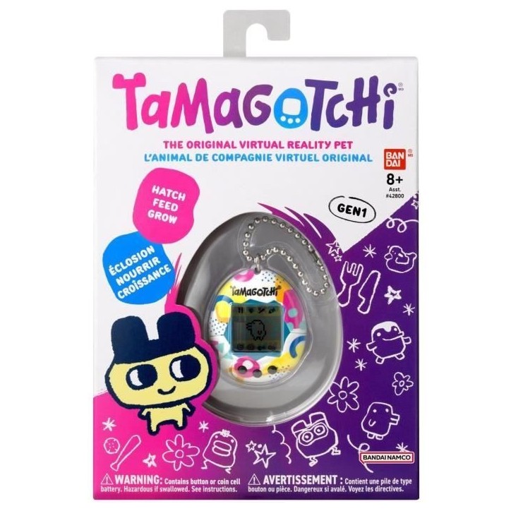 Tamagotchi - BANDAI - Tamagotchi original - Memphis Style - animal électronique virtuel avec écran couleur, 3 boutons et jeux