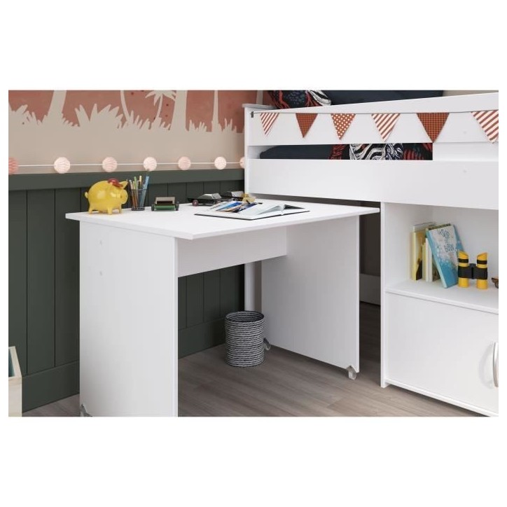 Lit combiné enfant PARISOT ZOLA - Blanc - 90x200 cm - Sommier inclus Lit combiné enfant PARISOT ZOLA - Blanc - 90x200 cm - Sommier inclus