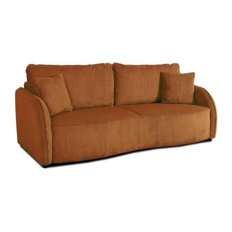 Canapé convertible 3 places - BARI - Velours cotelé - Terracotta - C