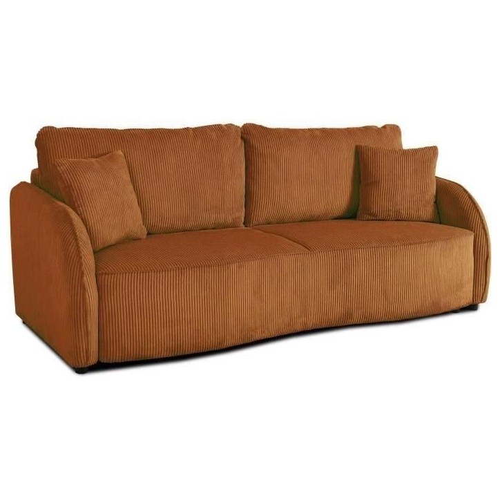 Canapé convertible 3 places - BARI - Velours cotelé - Terracotta - Coffre de rangement - 215 x 89 x 100 cm Canapé convertible 3 places - BARI - Velours cotelé - Terracotta - Coffre de rangement - 215 x 89 x 100 cm