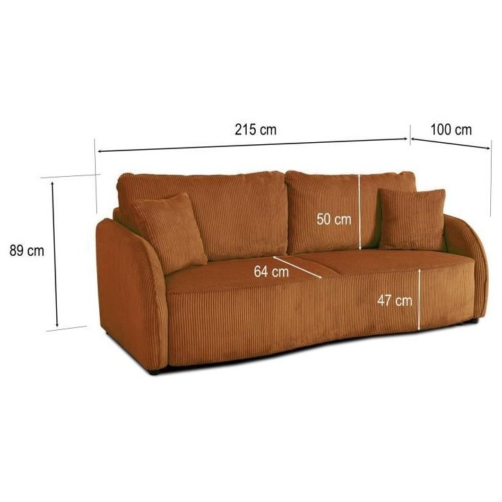 Canapé convertible 3 places - BARI - Velours cotelé - Terracotta - Coffre de rangement - 215 x 89 x 100 cm Canapé convertible 3 places - BARI - Velours cotelé - Terracotta - Coffre de rangement - 215 x 89 x 100 cm