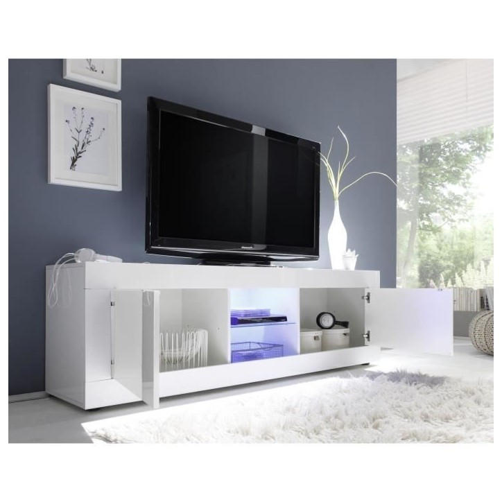 Ensemble séjour - Meuble Tv 180 cm + Buffet 210 cm 2 portes 3 tiroirs - BASICO - Blanc laqué Ensemble séjour - Meuble Tv 180 cm + Buffet 210 cm 2 portes 3 tiroirs - BASICO - Blanc laqué