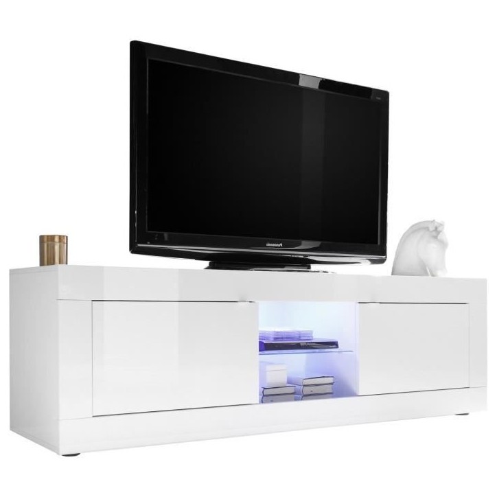 Ensemble séjour - Meuble Tv 180 cm + Buffet 210 cm 2 portes 3 tiroirs - BASICO - Blanc laqué Ensemble séjour - Meuble Tv 180 cm + Buffet 210 cm 2 portes 3 tiroirs - BASICO - Blanc laqué