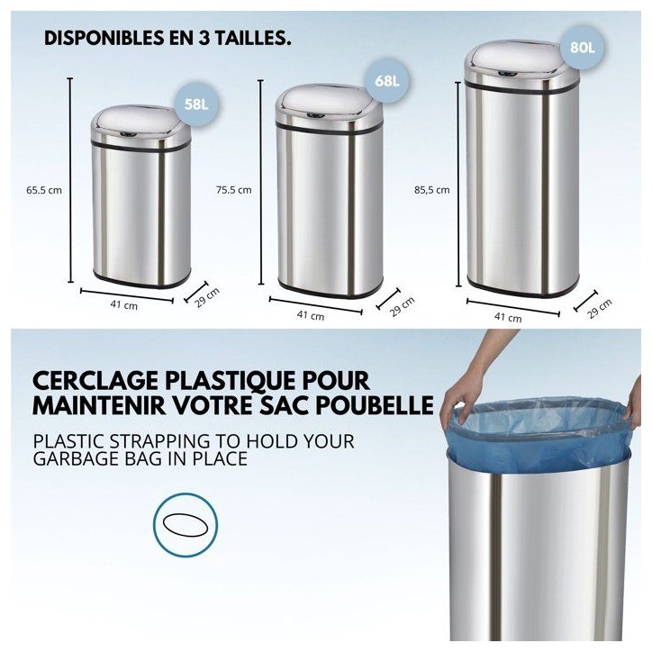 MAJESTIC - Poubelle de Cuisine Automatique - KITCHEN MOVE - 80L - Inox Poli MAJESTIC - Poubelle de Cuisine Automatique - KITCHEN MOVE - 80L - Inox Poli