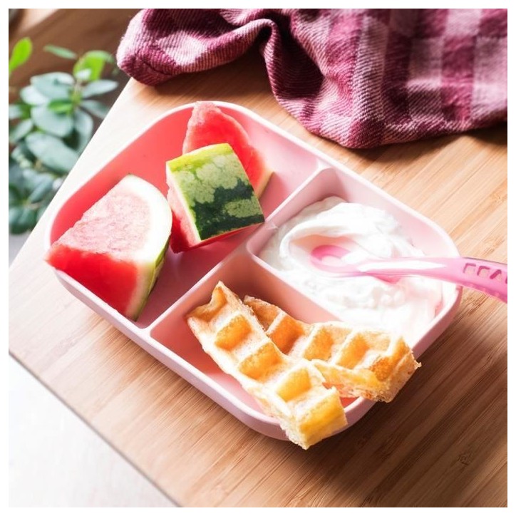 BEABA, Set Repas Bébé, Avec Ventouse, Anti dérapant, Assiette Silicone Compartimentée + Cuillere, Sain et Durable, Rose BEABA, Set Repas Bébé, Avec Ventouse, Anti dérapant, Assiette Silicone Compartimentée + Cuillere, Sain et Durable, Rose
