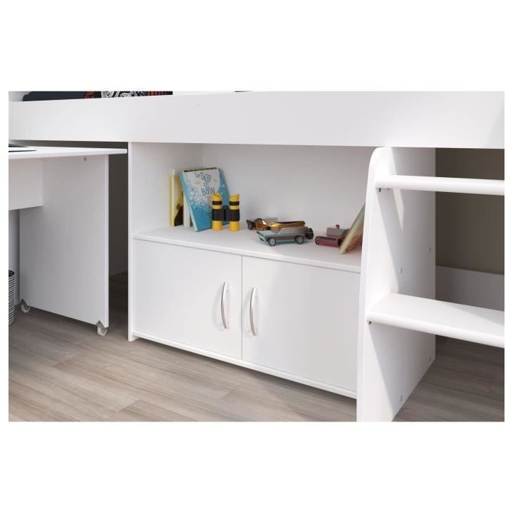 Lit combiné enfant PARISOT ZOLA - Blanc - 90x200 cm - Sommier inclus Lit combiné enfant PARISOT ZOLA - Blanc - 90x200 cm - Sommier inclus