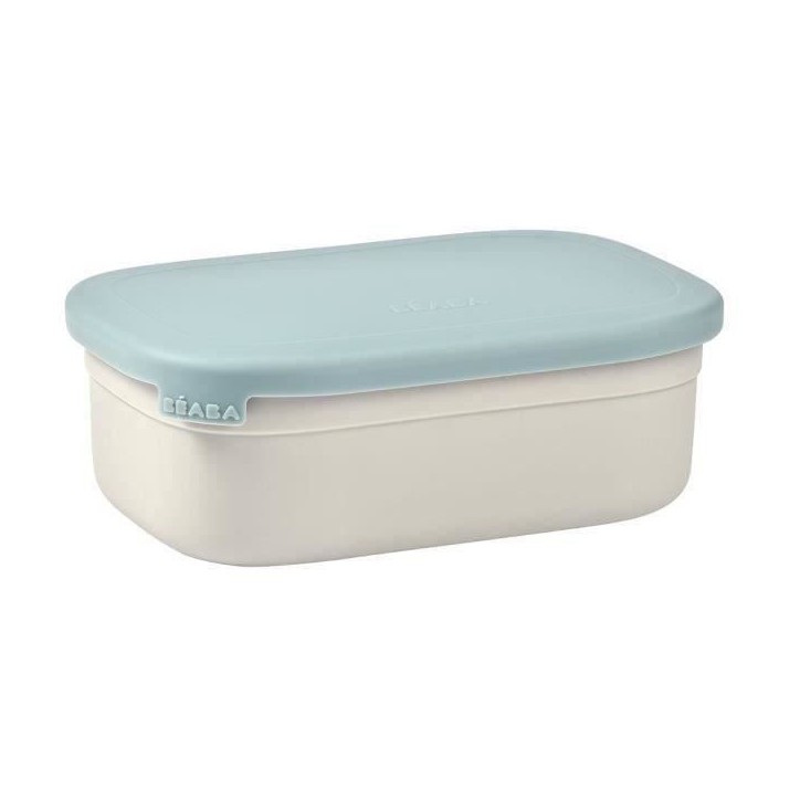 BEABA, Boîte repas enfant en inox, couvercle en silicone et housse de protection, Gris velours et bleu BEABA, Boîte repas enfant en inox, couvercle en silicone et housse de protection, Gris velours et bleu