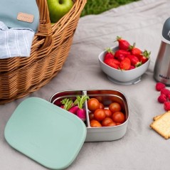 BEABA, Boîte repas enfant en inox, couvercle en silicone et housse de