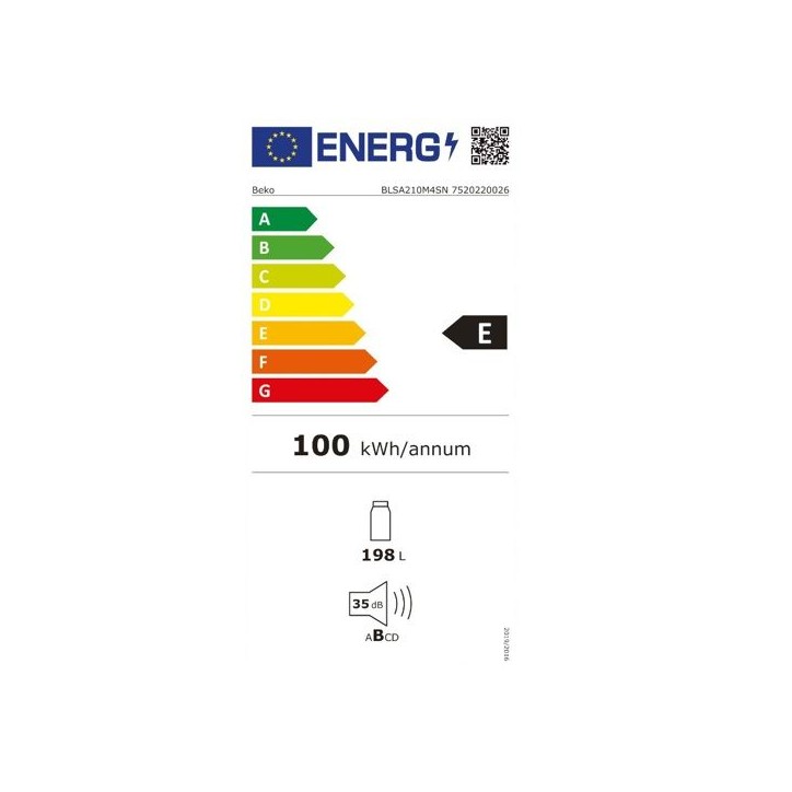Réfrigérateur monoporte - BEKO - BLSA210M4SN - Intégrable - 198 L - Classe E - Clayette porte bouteille - 121,5x54x54,5