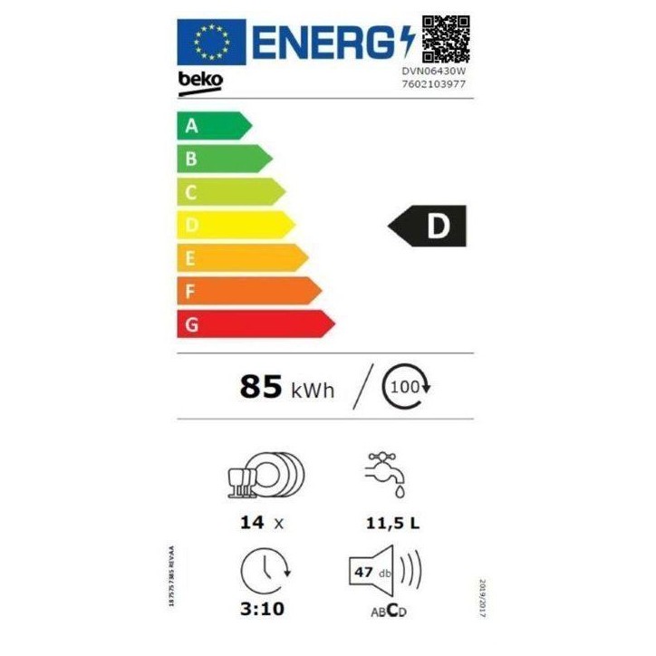 Lave-vaisselle pose libre BEKO DVN06430W b100 - 14 couverts - L60cm - 47 dB - Classe D - Blanc Lave-vaisselle pose libre BEKO DVN06430W b100 - 14 couverts - L60cm - 47 dB - Classe D - Blanc