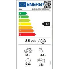 Lave-vaisselle pose libre BEKO Série b100 DVN06430X - 14 couverts - L
