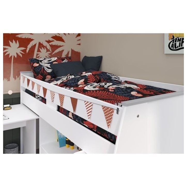 Lit combiné enfant PARISOT ZOLA - Blanc - 90x200 cm - Sommier inclus Lit combiné enfant PARISOT ZOLA - Blanc - 90x200 cm - Sommier inclus