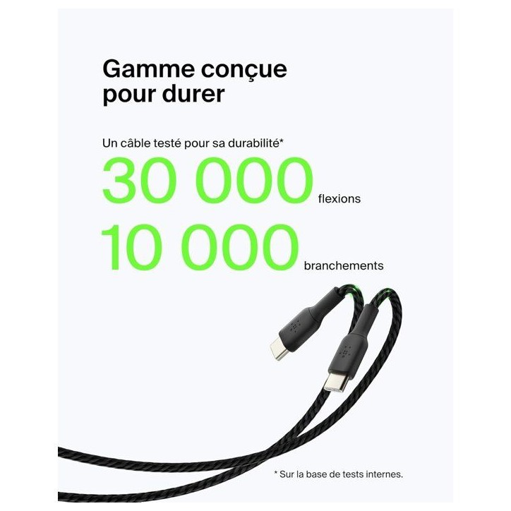 Câble tressé - BELKIN - USB-C vers USB-A - 0,15 m - Noir