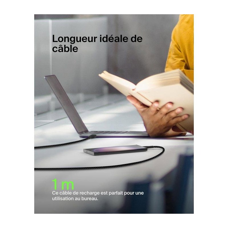 Câble tressé - BELKIN - USB-C vers USB-A - 1 m - Noir