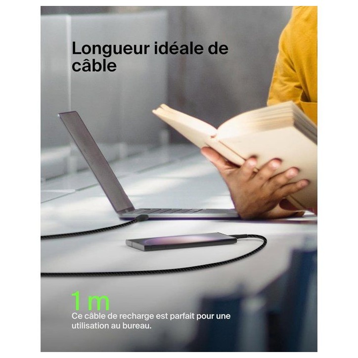 Câble tressé - BELKIN - USB-C vers USB-A - 1 m - Noir