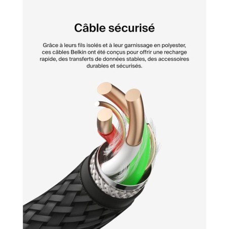 Câble tressé - BELKIN - USB-C vers USB-A - 1 m - Noir