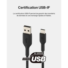 Câble tressé - BELKIN - USB-C vers USB-A - 1 m - Noir