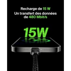 Câble tressé - BELKIN - USB-C vers USB-A - 1 m - Noir