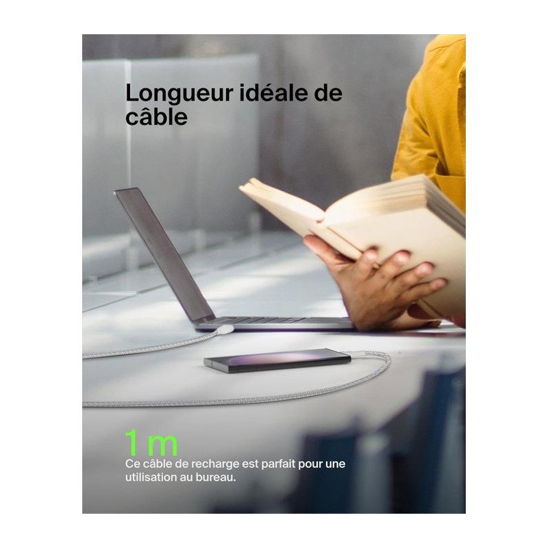 Câble tressé - BELKIN - USB-C vers USB-A - 1 m - Blanc