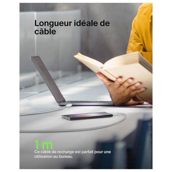 Câble tressé - BELKIN - USB-C vers USB-A - 1 m - Blanc Câble tressé - BELKIN - USB-C vers USB-A - 1 m - Blanc
