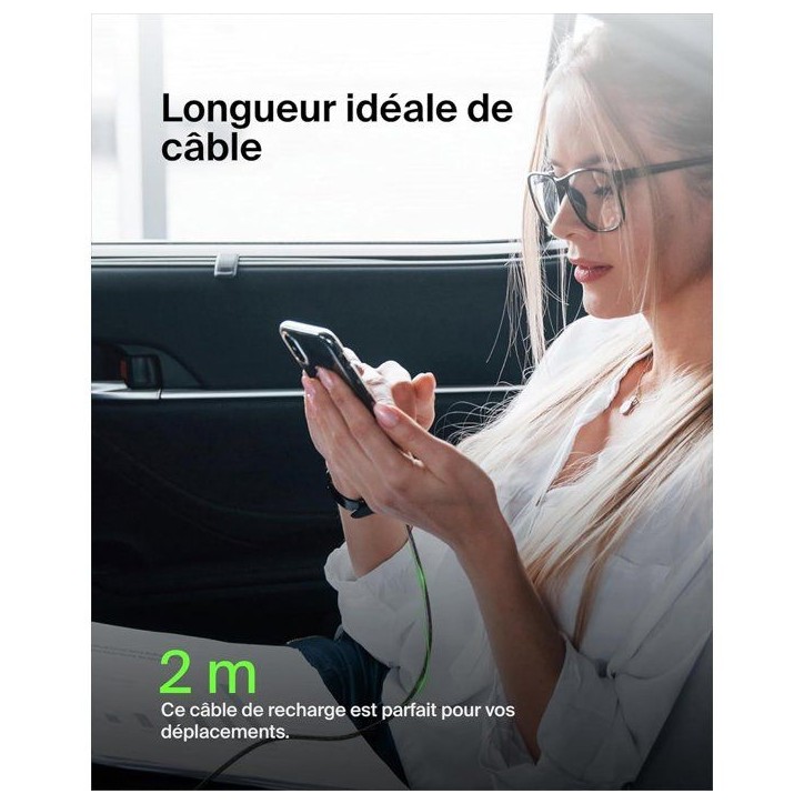 Câble tressé - BELKIN - USB-C vers USB-A - 2 m - Noir Câble tressé - BELKIN - USB-C vers USB-A - 2 m - Noir