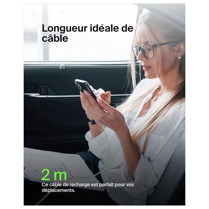 Câble tressé - BELKIN - USB-C vers USB-A - 2 m - Blanc Câble tressé - BELKIN - USB-C vers USB-A - 2 m - Blanc