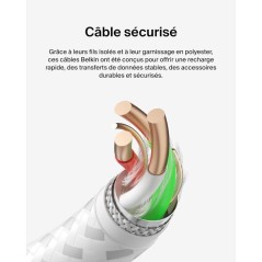 Câble tressé - BELKIN - USB-C vers USB-A - 2 m - Blanc