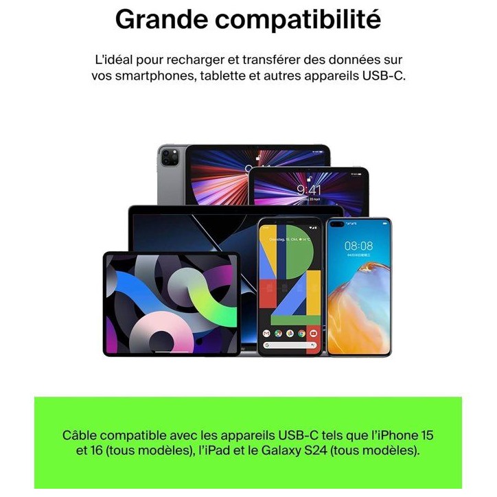 Câble tressé - BELKIN - USB-A vers USB-C - 3 m - Blanc Câble tressé - BELKIN - USB-A vers USB-C - 3 m - Blanc