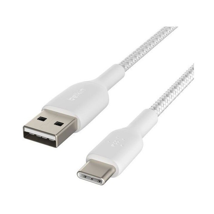 Câble tressé - BELKIN - USB-A vers USB-C - 3 m - Blanc Câble tressé - BELKIN - USB-A vers USB-C - 3 m - Blanc