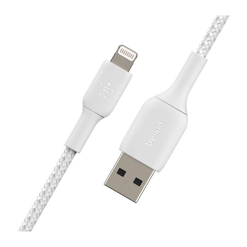 Câble tressé - BELKIN - Lightning vers USB-A - 2 m - Blanc