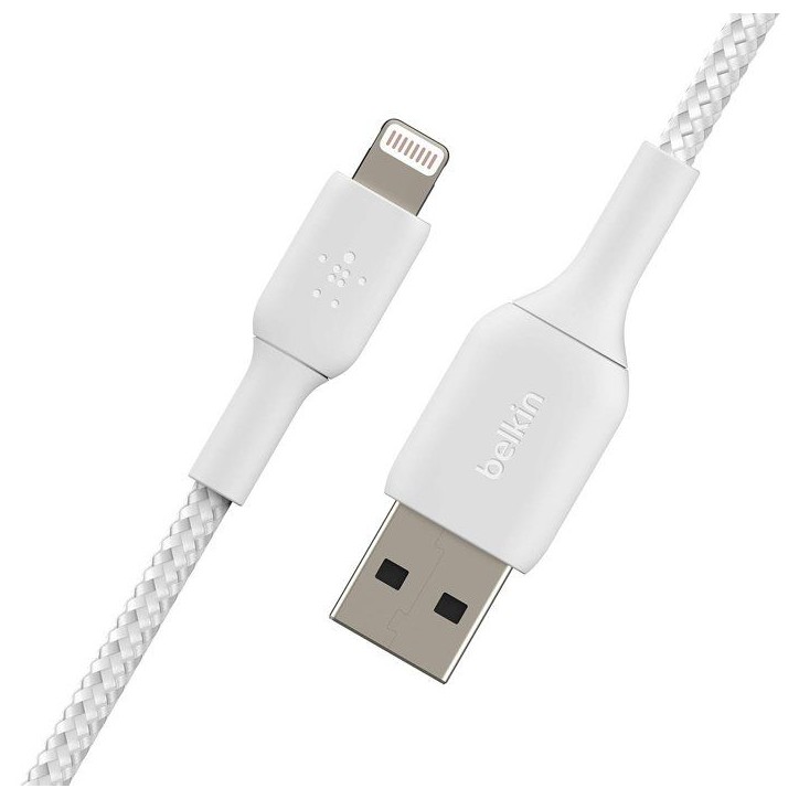 Câble tressé - BELKIN - Lightning vers USB-A - 2 m - Blanc Câble tressé - BELKIN - Lightning vers USB-A - 2 m - Blanc