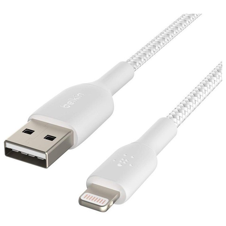 Câble tressé - BELKIN - Lightning vers USB-A - 2 m - Blanc Câble tressé - BELKIN - Lightning vers USB-A - 2 m - Blanc