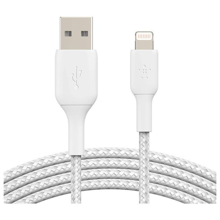 Câble tressé - BELKIN - Lightning vers USB-A - 2 m - Blanc Câble tressé - BELKIN - Lightning vers USB-A - 2 m - Blanc