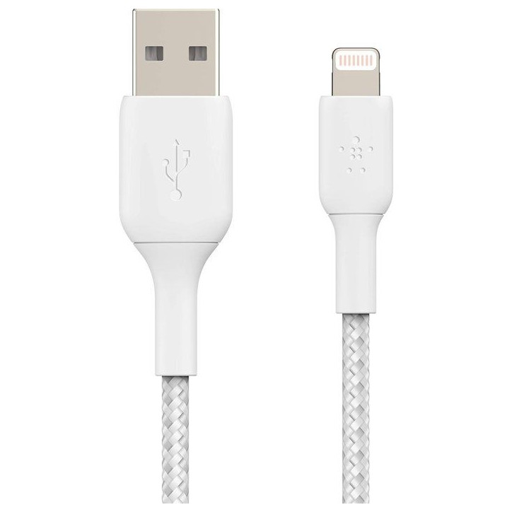 Câble tressé - BELKIN - Lightning vers USB-A - 2 m - Blanc Câble tressé - BELKIN - Lightning vers USB-A - 2 m - Blanc