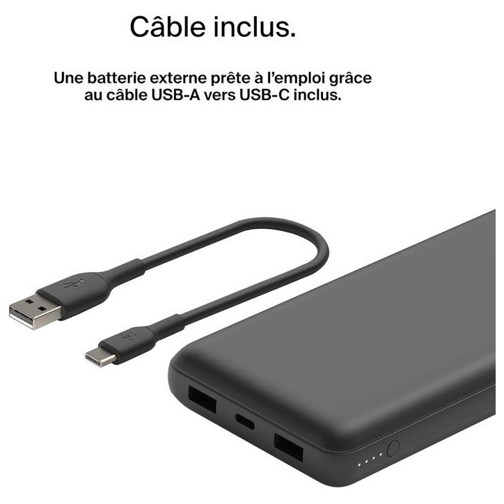 Batterie externe - BELKIN - 20 000 mAh - USB-A & USB-C - 15 W - Noir Batterie externe - BELKIN - 20 000 mAh - USB-A & USB-C - 15 W - Noir