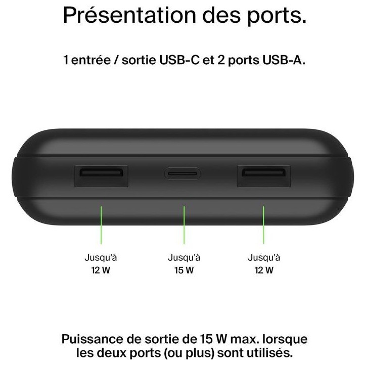 Batterie externe - BELKIN - 20 000 mAh - USB-A & USB-C - 15 W - Noir Batterie externe - BELKIN - 20 000 mAh - USB-A & USB-C - 15 W - Noir