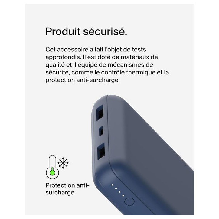 Batterie externe - BELKIN - 20 000 mAh - USB-A & USB-C - 15 W - Bleu