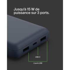 Batterie externe - BELKIN - 20 000 mAh - USB-A & USB-C - 15 W - Bleu