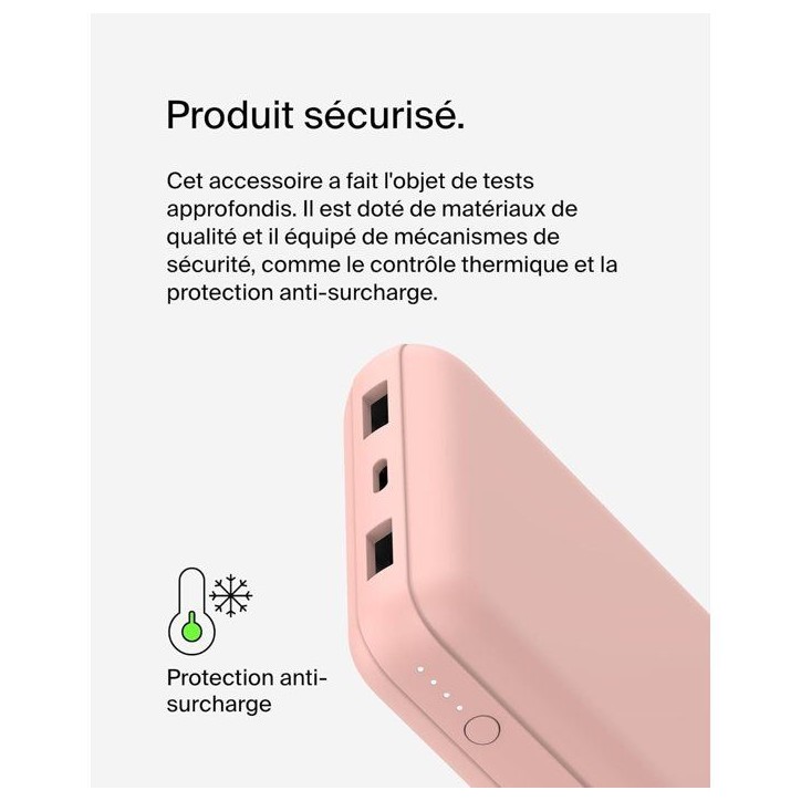Batterie externe - BELKIN - 20 000 mAh - USB-A & USB-C - 15 W - Rose Batterie externe - BELKIN - 20 000 mAh - USB-A & USB-C - 15 W - Rose
