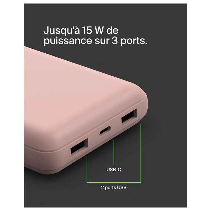 Batterie externe - BELKIN - 20 000 mAh - USB-A & USB-C - 15 W - Rose Batterie externe - BELKIN - 20 000 mAh - USB-A & USB-C - 15 W - Rose